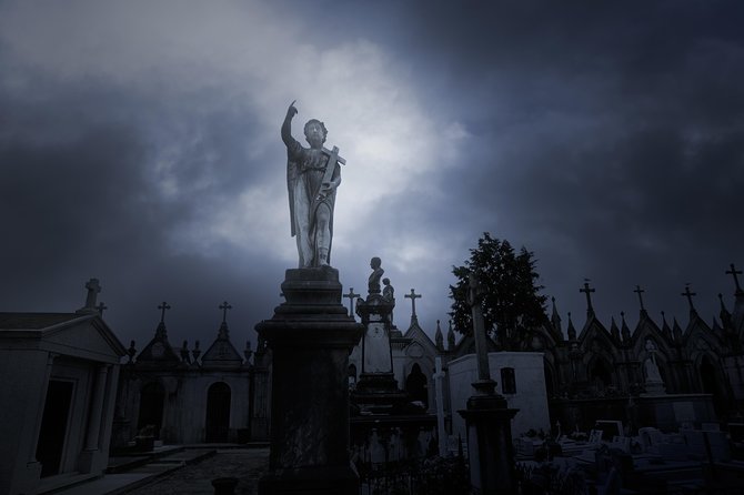 Cemetery and Ghost BYOB Bus Tour in New Orleans - Masonic Temple Cemetery #2 after sunset