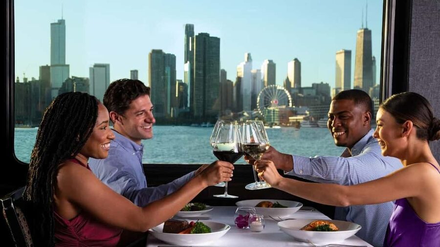 City Cruises Chicago: Premier Lunch or Dinner Cruise - A restaurant with Chicago moving past the windows