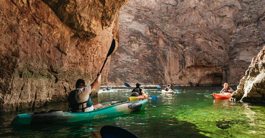 From Las Vegas: Emerald Cave Guided Kayaking Tour - Getting fitted for a kayak at Willow Beach