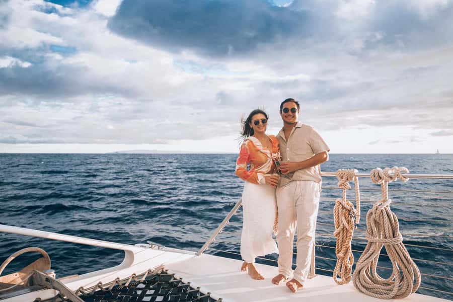 From Ma'alaea: 'Alihilani Sunset Sail Catamaran Tour - The Alihilani catamaran and its open-air layout
