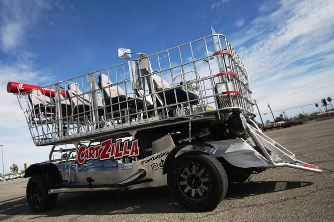 Giant Shopping Cart Limo Ride in Las Vegas - The MGM lion and Paris Eiffel Tower