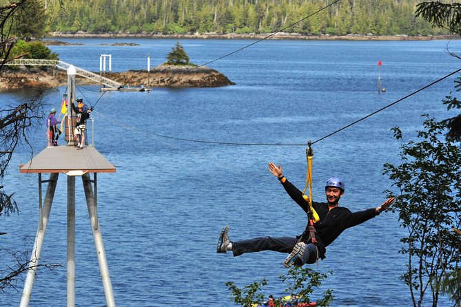 Ketchikan Shore Excursion: Rainforest Canopy Ropes and Zipline Adventure Park - A forest course with a coastal finish