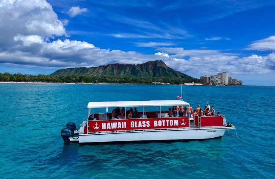 Oahu: Waikiki Glass Bottom Boat Sunset Cruise - A sunset cruise with Diamond Head as the backdrop