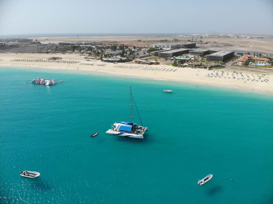 Sal: All-Inclusive Half-Day Lounge Catamaran Cruise - Swimming, snorkeling, fishing, and a floating pool near Lion Mountain