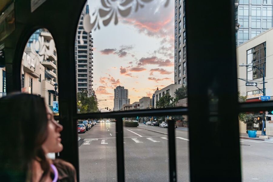 San Diego: City Lights Night Trolley Tour - The Embarcadero and naval sights