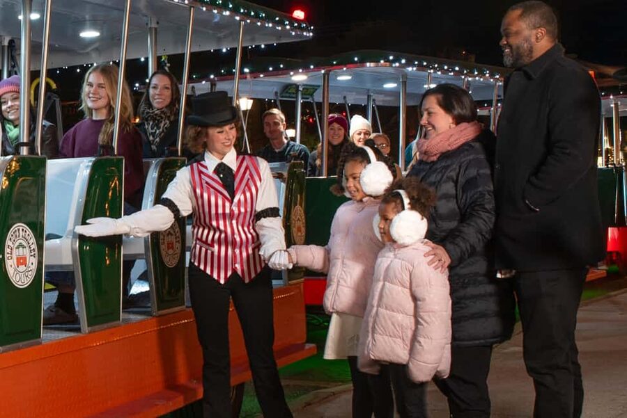 St Augustine: Nights of Lights Trolley Tour - The open-air trolley and your viewing position