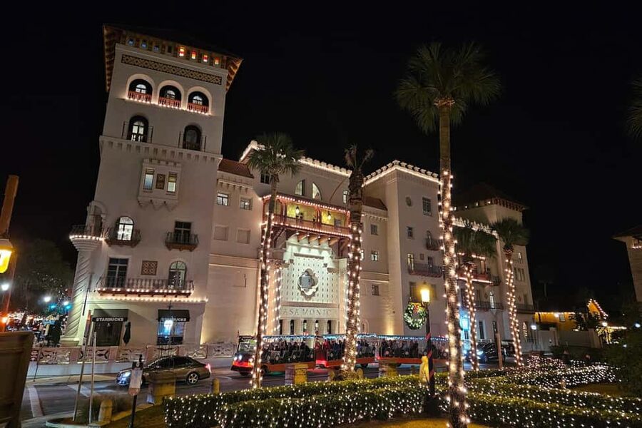 St Augustine: Nights of Lights Trolley Tour - The holiday music and driver-led mood
