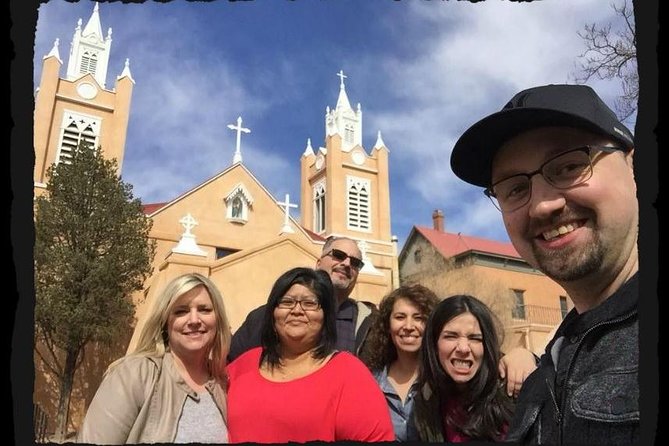 The Original 8pm Ghost Tour of Old Town Albuquerque - since 2001 - Stop 6: San Felipe de Neri Church at night
